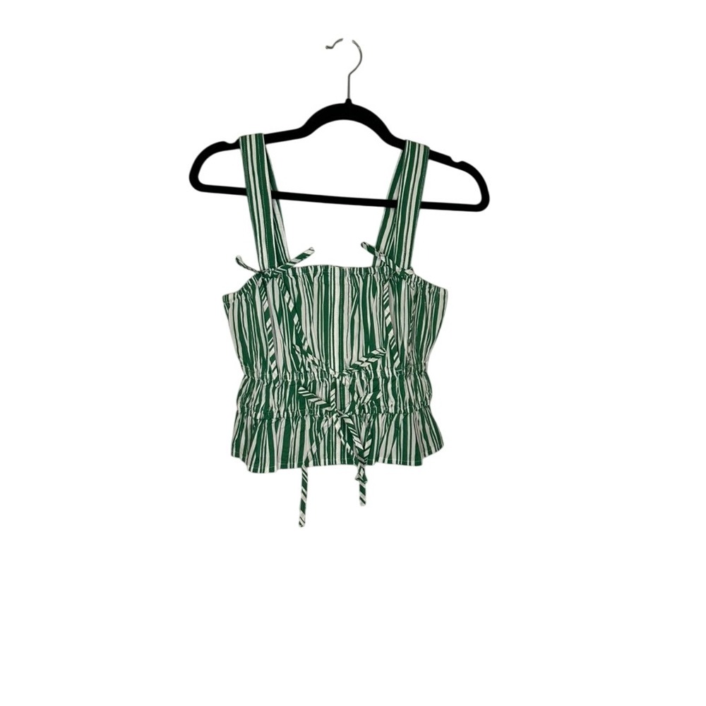LOFT Green & White Striped Smocked Tie Front Tank Top -‎ Women's Size S
